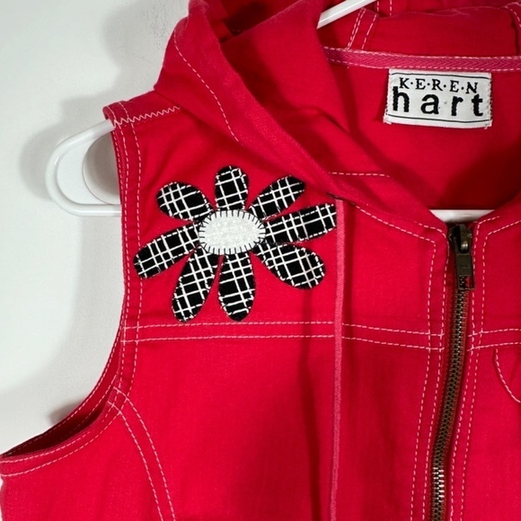 Y2K Keren Hart Red Zip Hooded Vest Size Small Pockets - Picture 6 of 11